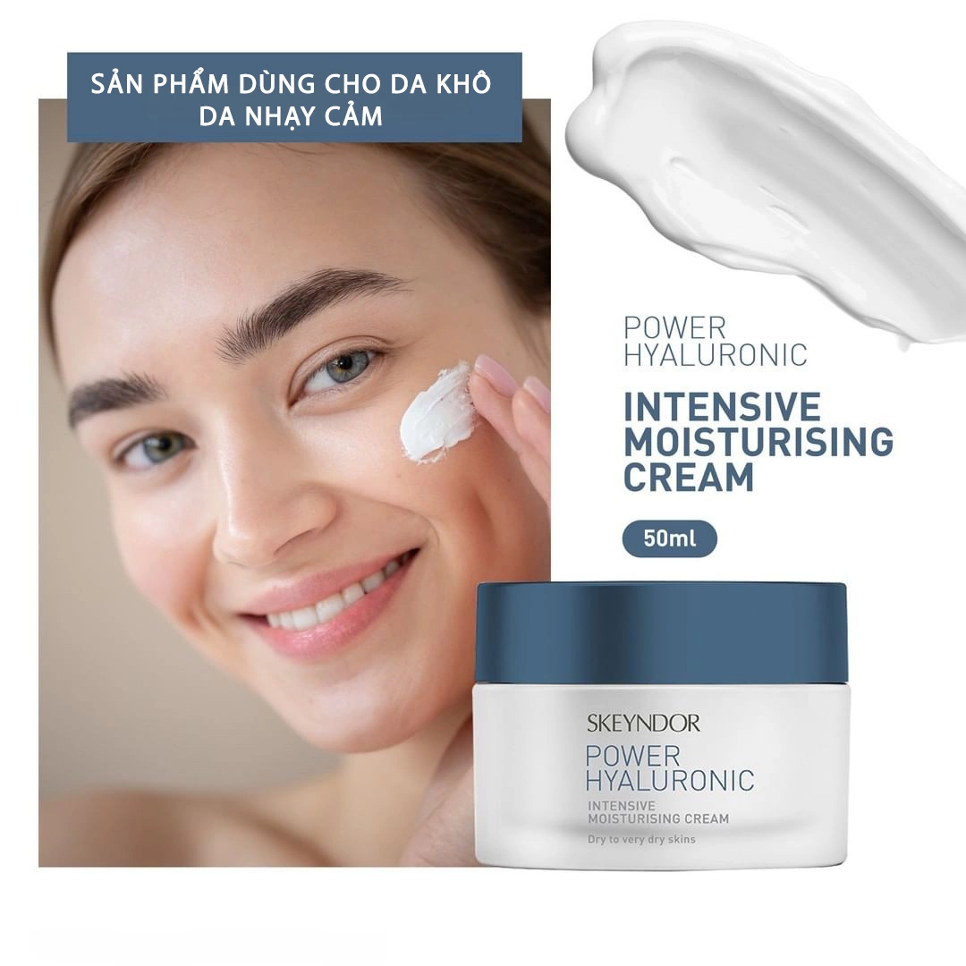 Skeyndor Power Hyaluronic Intensive Moisturising Cream 50ml_ Kem dưỡng cấp nước và phục hồi cho da kho nhạy cảm   